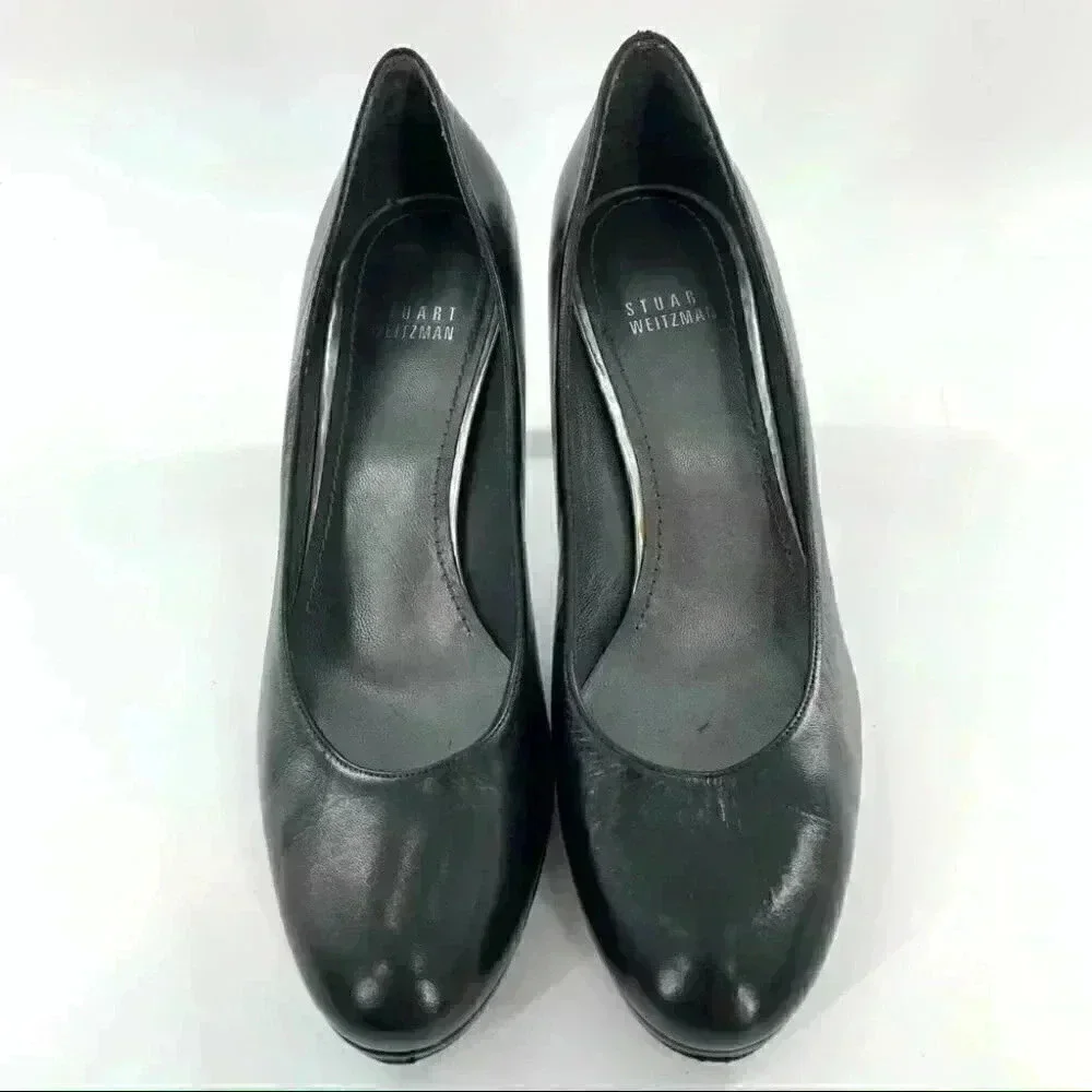 Stuart Weitzman womens heels size 8 black leather platforms